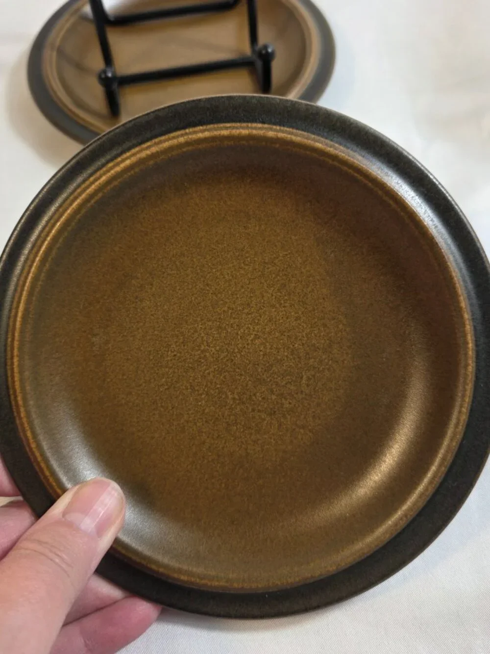 TWO (2) W. Goebel Schwarzwald Bread Plates Brown with Black Rim MCM